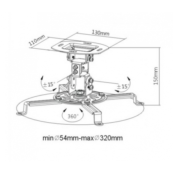 Supporto a soffitto per videoproiettore "Prime", universale, fisso da 15cm (bianco)