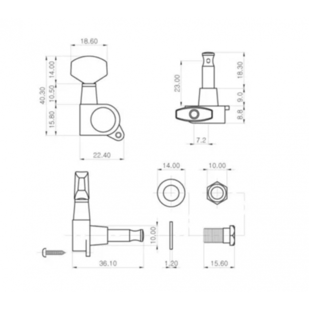 J07 Bk - Set Meccaniche In Linea R6 Per Chitarra Elettrica - Nere