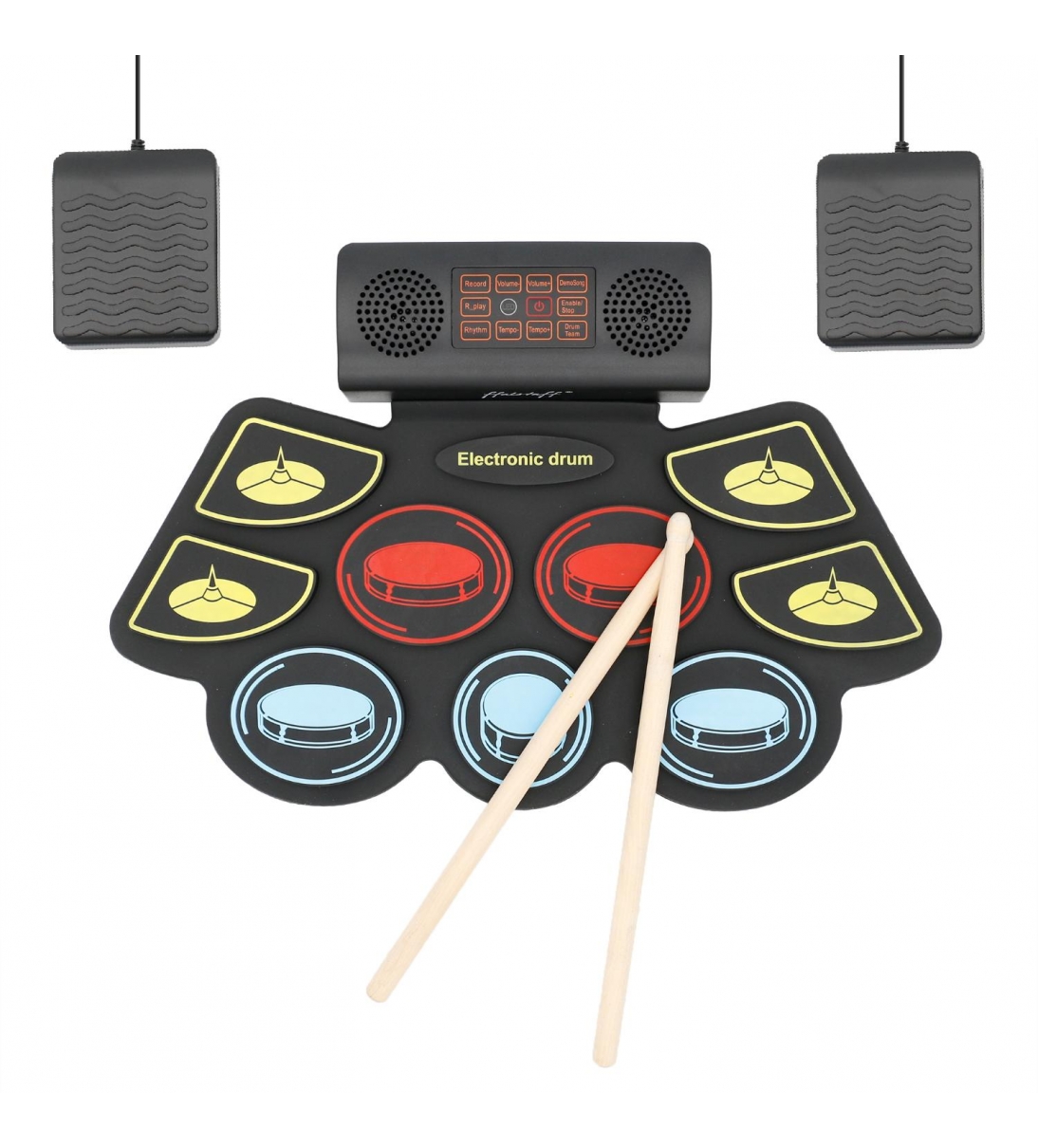 Pad Batteria Elettronica Stereo Portatile con 9 Pad e 2 Pedali (Ricaricabile)