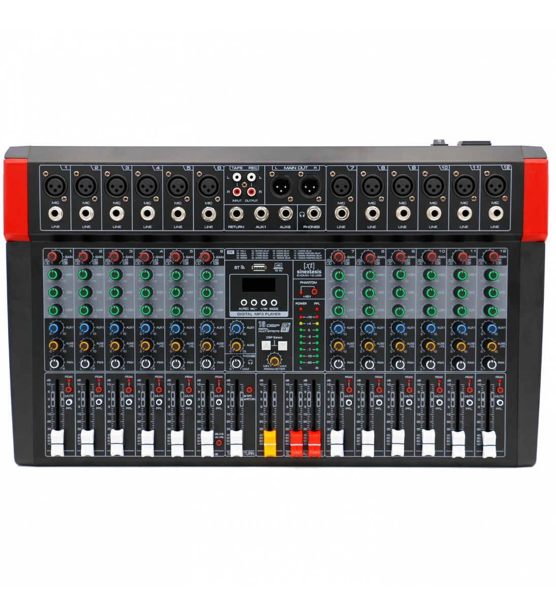 EVOMIX-12-USB Mixer/Scheda Audio 12 canali, multieffetto DSP, interfaccia USB, lettore Mp3, Bluetooth