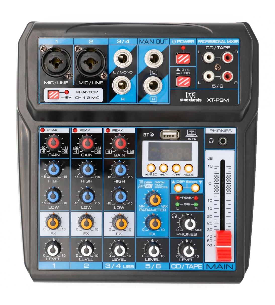 XT-PS6 Mixer/Scheda Audio 6 canali, multieffetto DSP, interfaccia USB, lettore Mp3, Bluetooth