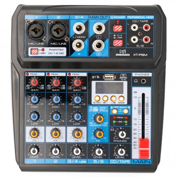 XT-PS6 Mixer/Scheda Audio 6 canali, multieffetto DSP, interfaccia USB, lettore Mp3, Bluetooth