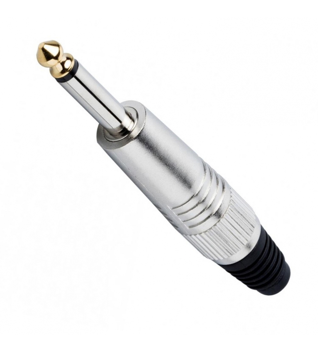 Jack Mono Professionale 6,3 mm. con Corpo in Metallo, Punta Dorata e Pinza Interna Stringicavo in Plastica