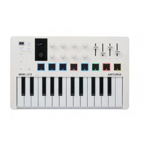 MiniLab 3 White TASTIERA CONTROLLER USB 25 TASTI MINI, 8 PAD RGB, 8 ENCODER ROTATIVI