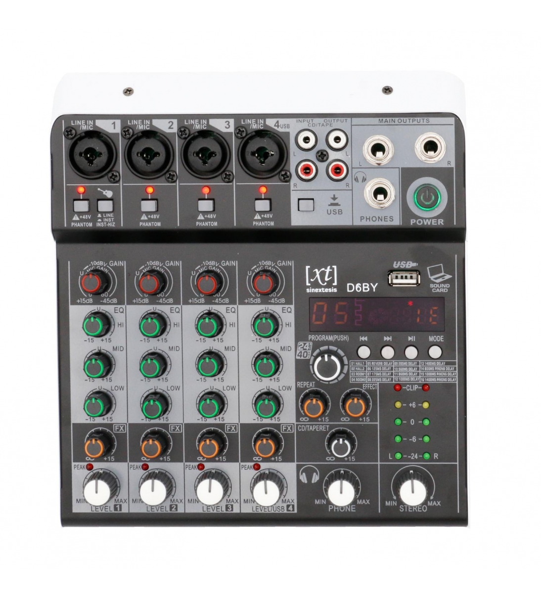 D6BY Mixer/Scheda Audio 4 canali MP3 USB Bluetooth con DSP 16 effetti 24 bit