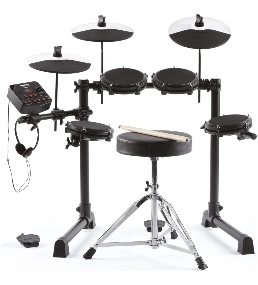 Batteria Elettronica Debut Kit con 4 pad Elettronici in Mesh, 120 Suoni, Lezioni, Cuffie, Sgabello, Bacchette