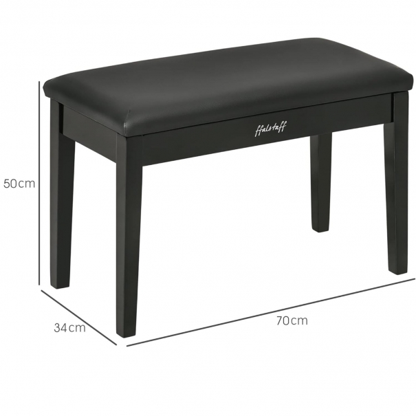 Panca per Pianoforte con Vano Portaoggetti in Legno con Sedile in Eco-Pelle