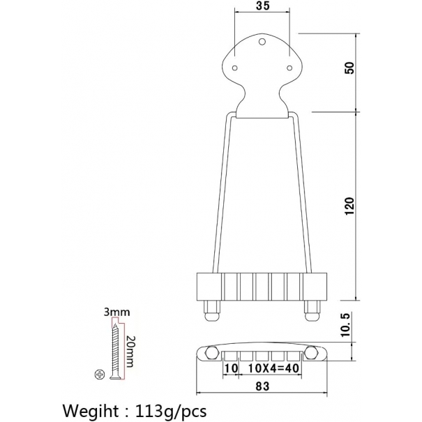 Ponticello a 6 corde, per chitarra Jazz Archtop, colore: Nero