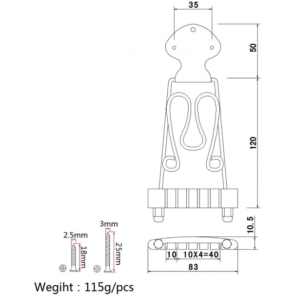Cordiera trapezio per chitarra jazz archtop a 6 corde, con telaio cavo cavo semi cavo chitarra elettrica cromata