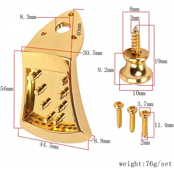 Parti di ricambio per cordiera per mandolino triangolare in metallo con viti Chiusura per cinturino per chitarra per mandolino ad arco a 8 corde (oro)