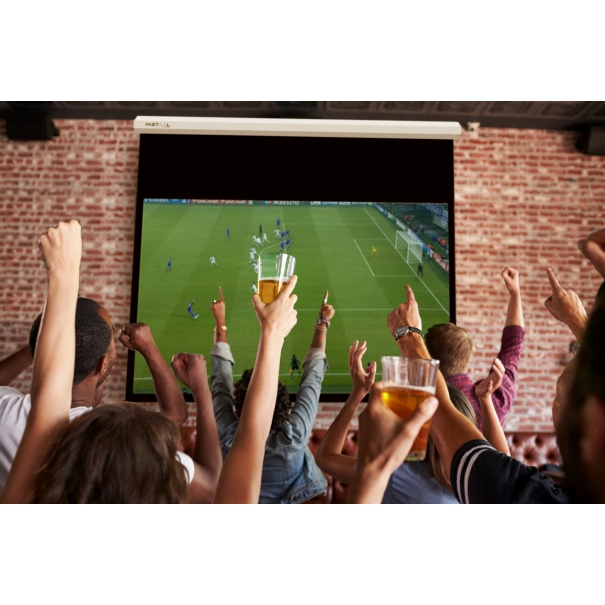 Schermo proiezione "Insmot" con bordi motorizzato, con telo "HD Canvas" bianco ottico con retro nero 200x114cm 91" 16:9