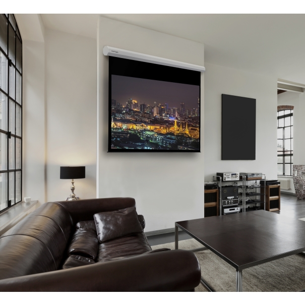 Schermo proiezione "Insmot" con bordi motorizzato, con telo "HD Canvas" bianco ottico con retro nero 200x114cm 91" 16:9