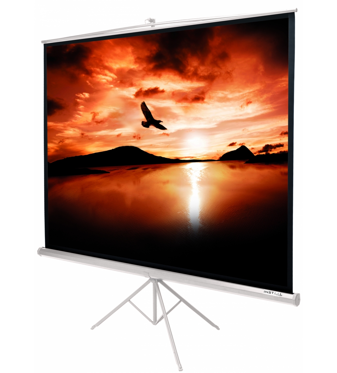 Schermo proiezione "Instri" su treppiede, con telo "HD Canvas" bianco ottico con retro nero 150x150cm 84" 1:1