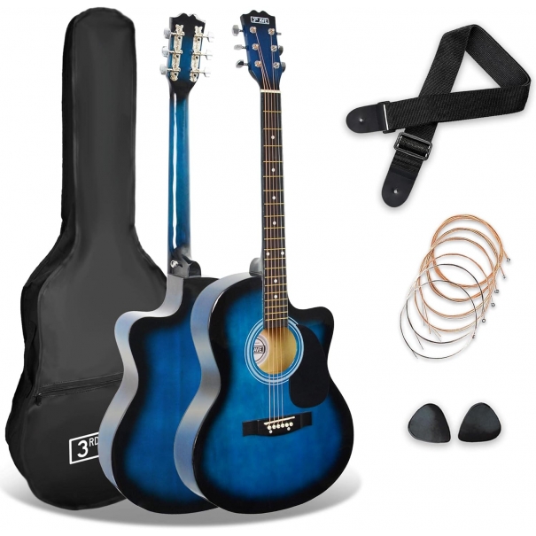 3rd Avenue Pacchetto con chitarra acustica cutaway 3rd Avenue di dimensioni standard 4/4 livello beginner, custodia da trasporto, tracolla, plettri e corde di riserva