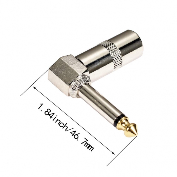 Spina audio ad angolo retto da 6,35 mm, resistente connettore jack TS mono maschio a saldatura per altoparlante/chitarra/microfono