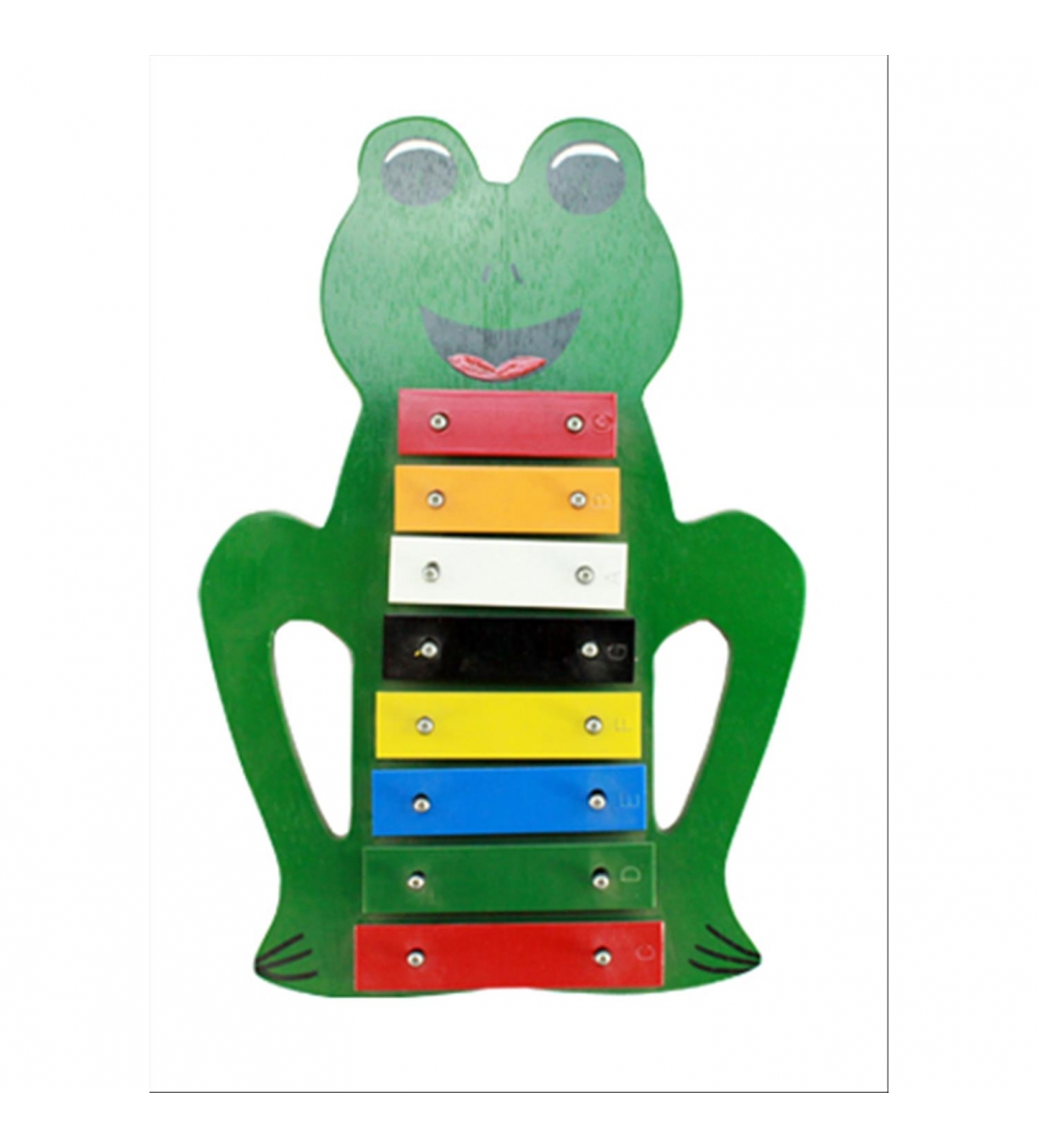 Metallofono Diatonico 8 Note con Piastre Colorate e Base in Legno (motivo Rana)