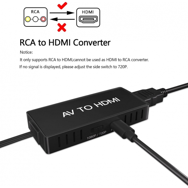 Adattatore da RCA a HDMI, da AV a HDMI, convertitore audio video 1080P composito CVBS con cavo HDMI [B006WB059]