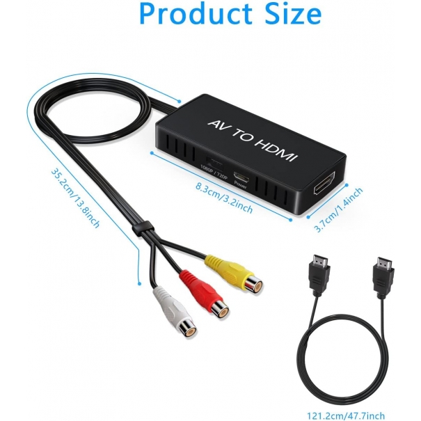 Adattatore da RCA a HDMI, da AV a HDMI, convertitore audio video 1080P composito CVBS con cavo HDMI [B006WB059]