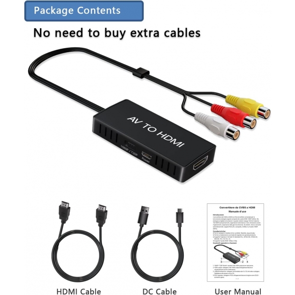 Adattatore da RCA a HDMI, da AV a HDMI, convertitore audio video 1080P composito CVBS con cavo HDMI [B006WB059]