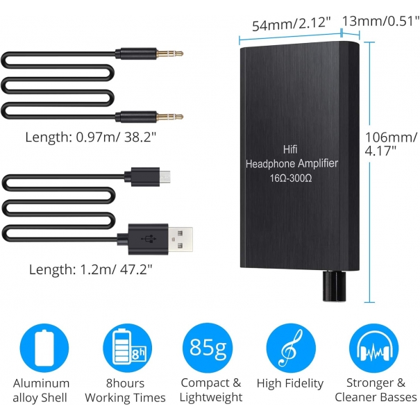 Amplificatore per Cuffie con Resistenza 16-300Ω, SNR≥120dB e THD+N 0.0003%, Filtra Pienamente il Rumore al Fine di Godere Ottima Qualità Audio