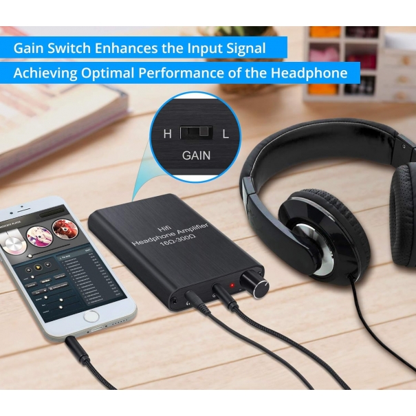 Amplificatore per Cuffie con Resistenza 16-300Ω, SNR≥120dB e THD+N 0.0003%, Filtra Pienamente il Rumore al Fine di Godere Ottima Qualità Audio