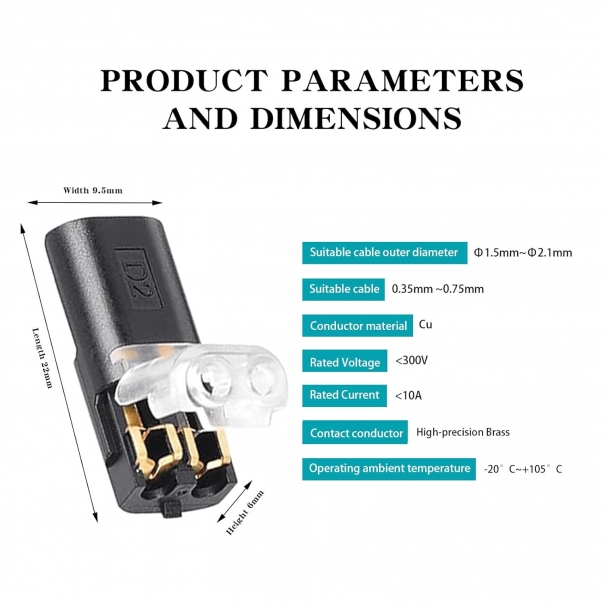 Connettori Elettrici Rapidi 12V, 2 Pin, Impermeabili, Connettore Elettrico per Cavi AWG 18-22