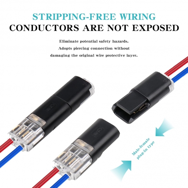 Connettori Elettrici Rapidi 12V, 2 Pin, Impermeabili, Connettore Elettrico per Cavi AWG 18-22