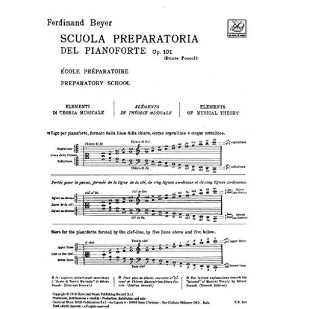 SCUOLA PREPARATORIA DEL PIANOFORTE OP. 101- PER GIOVANI ALLIEVI