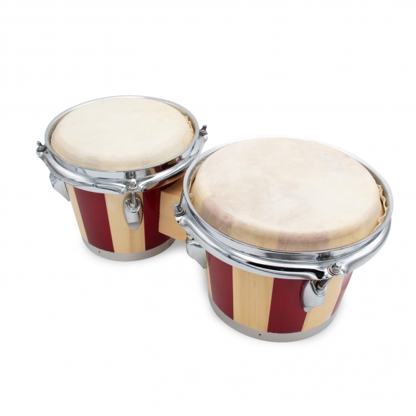 Bongo in Legno - Misure Pelli 7.5" & 8.5" (Natural/Rosso)