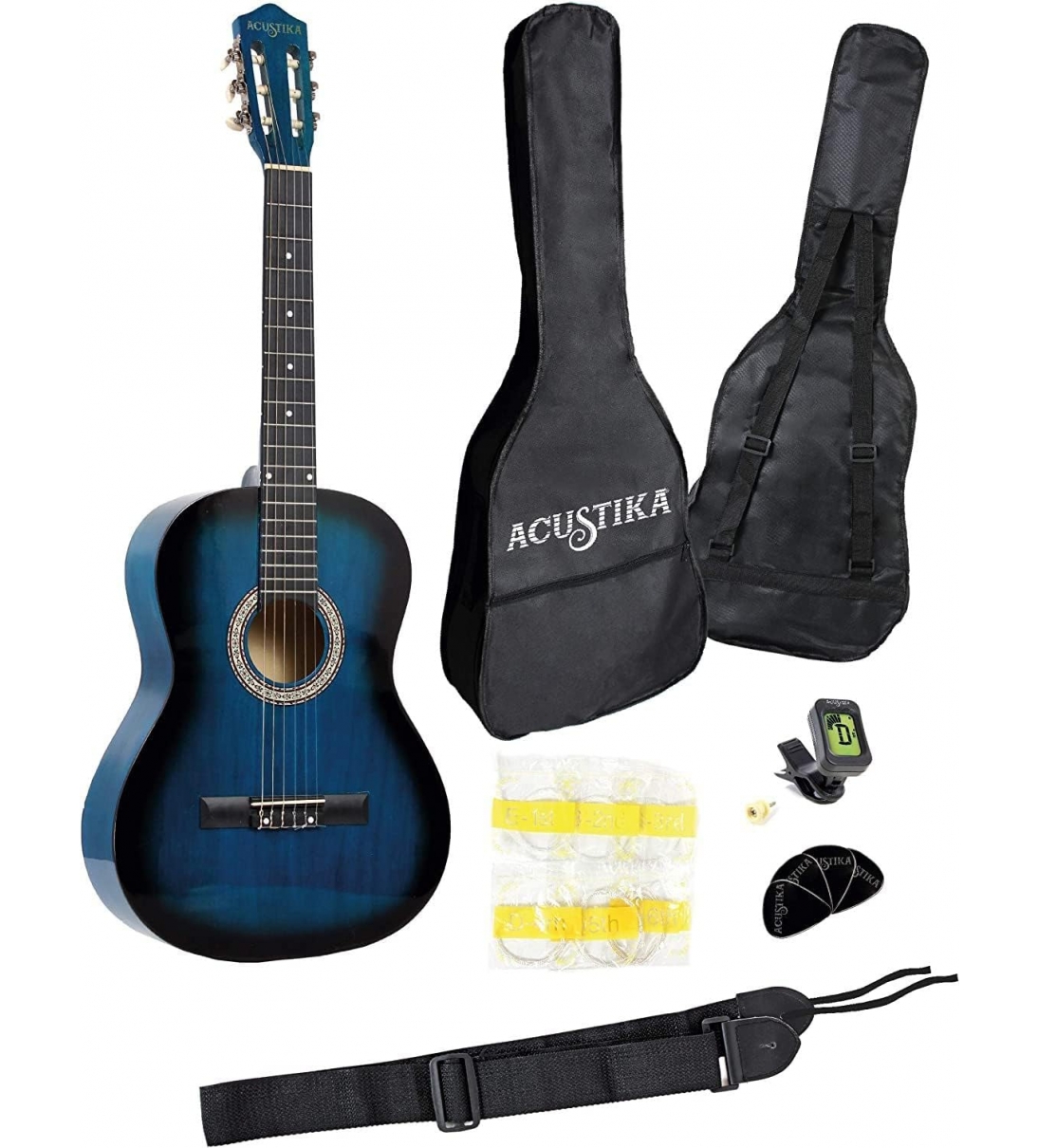 Chitarra Classica Acustika in Legno 93 cm 6 Corde in Nylon 3/4 Misura 36 Blue Burst