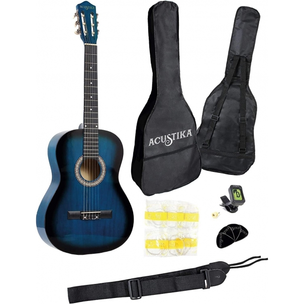Chitarra Classica Acustika in Legno 93 cm 6 Corde in Nylon 3/4 Misura 36 Blue Burst