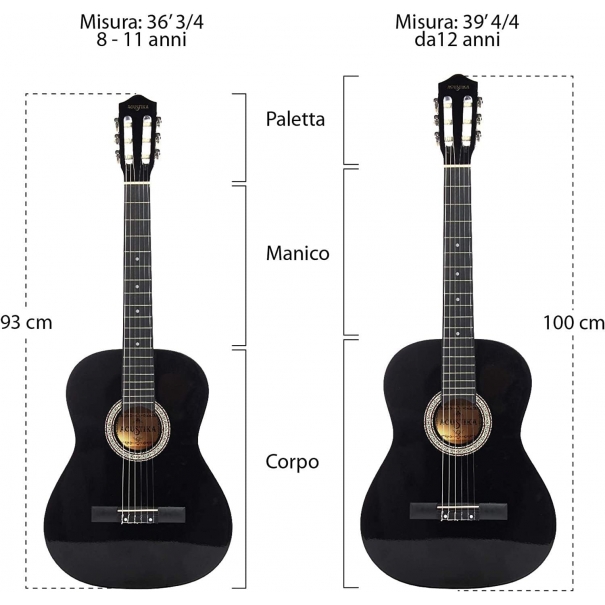 Chitarra Classica Acustika in Legno 93 cm 6 Corde in Nylon 3/4 Misura 36 Blue Burst