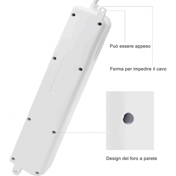Multipresa Ciabatta Elettrica con 6 Prese Universali ITA 10/16A 