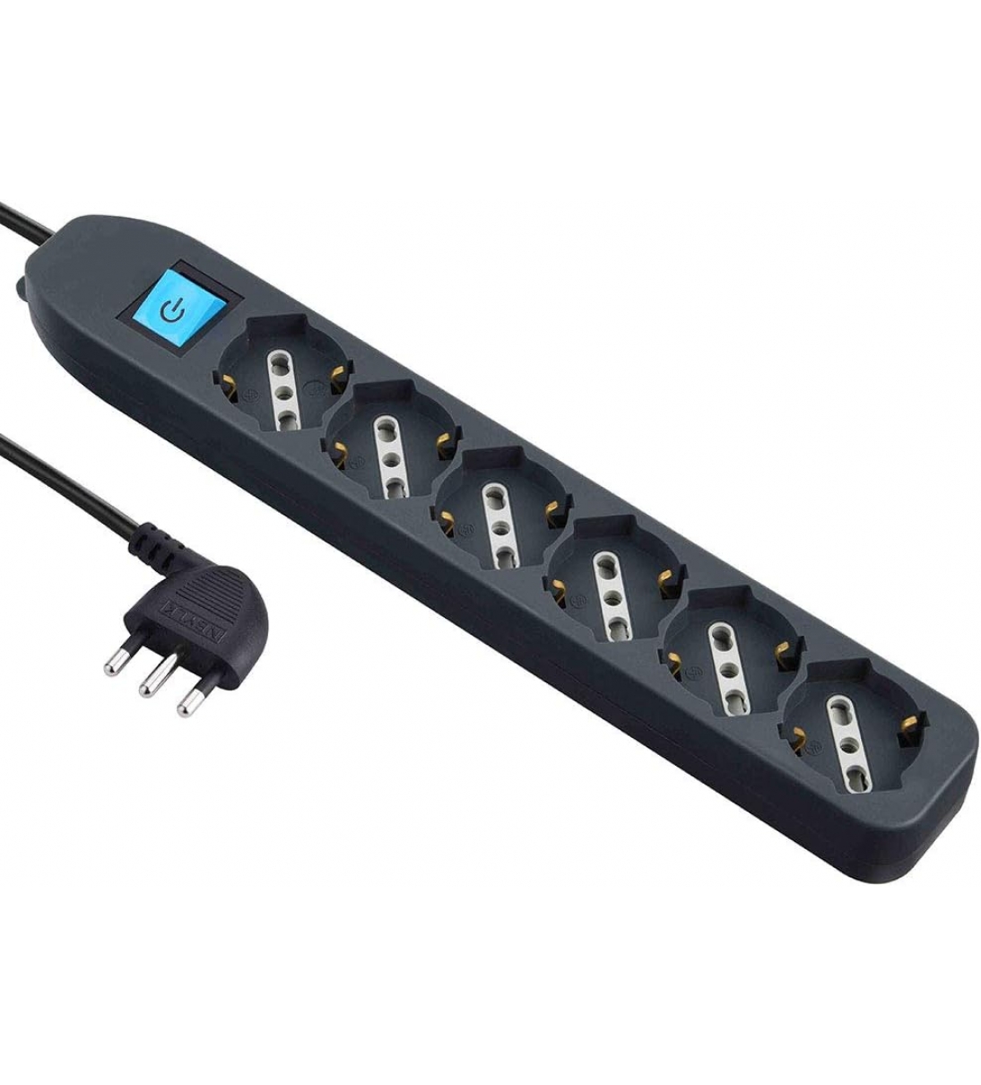 Multipresa 6 posti Polivalenti P40(Schuko + 10/16A) con Interruttore Cavo 1,5 m Nero