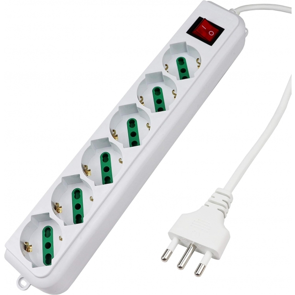 Multipresa Ciabatta Elettrica con 6 Prese Universali ITA 10/16A e Schuko