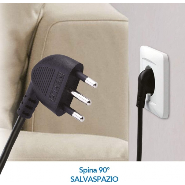 Multipresa 9 Posti 3 Polivalenti Schuko 10/16A + 6 Bivalenti 10/16A-Cavo, Nero, 1.5 m