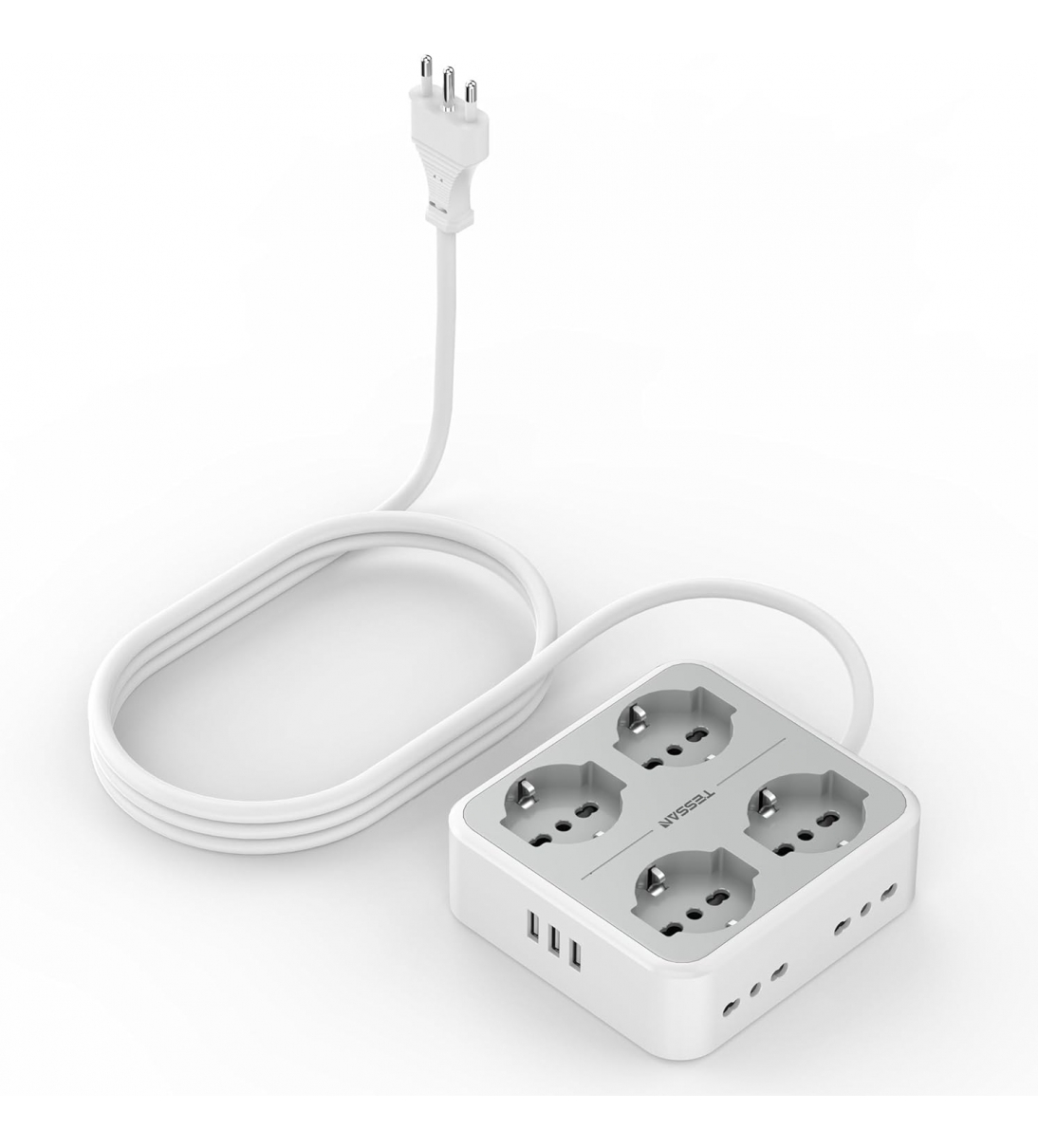 Ciabatta Multipresa con USB, Presa Multipla con 4 Schuko e 4 Bivalenti 10A/16A