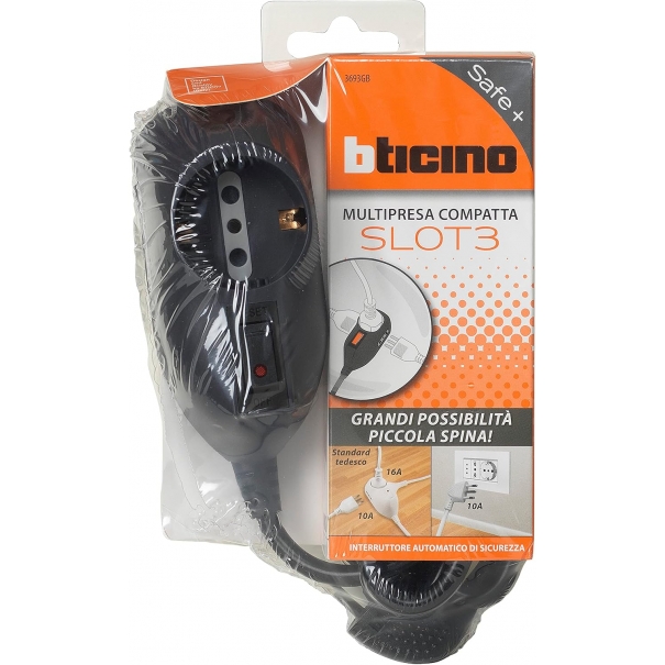 Ciabatta Multipresa Elettrica Slot 9 Posti, 1 Polivalenti Schuko 10/16A + 2 Bivalenti 10/16A, Ciabatta Elettrica con Interruttore e Cavo 1,5m