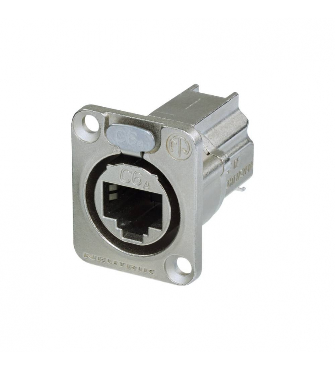 Connettore etherCON CAT6A da pannello con flangia tipo “D” con sistema di connessione a crimpare conforme alla norme ISO/IEC 11801 e TIA/EIA 568-C.2 NE8FDXY6