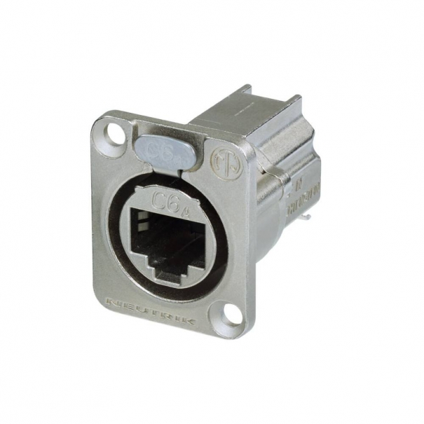 Connettore etherCON CAT6A da pannello con flangia tipo “D” con sistema di connessione a crimpare conforme alla norme ISO/IEC 11801 e TIA/EIA 568-C.2 NE8FDXY6