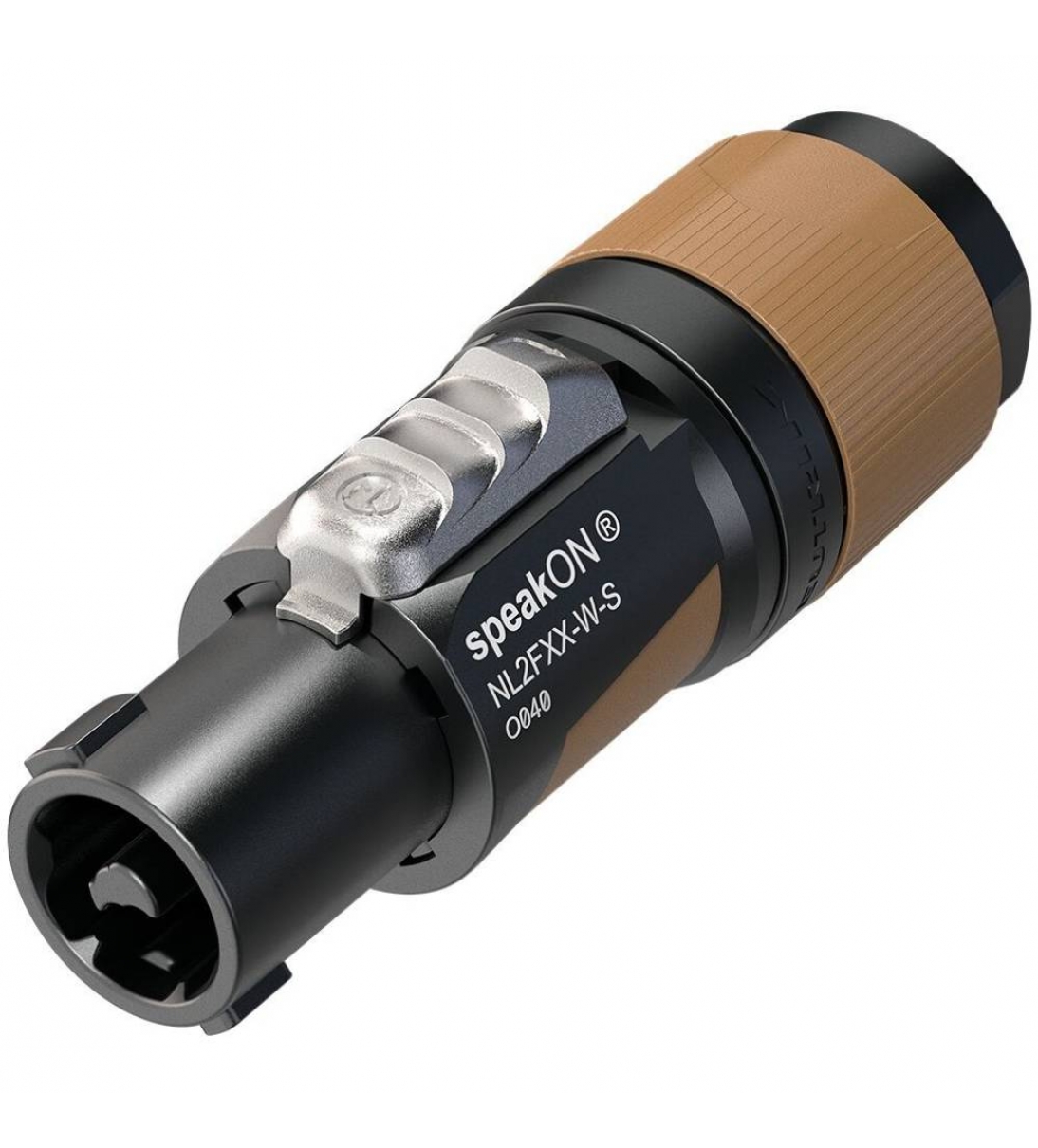 Presa volante Neutrik speakON 2 poli +1/-1. Manicotto con ingresso per cavi Ø 6 - 12 mm. Corrente di esercizio: 37A continui per contatto [NL2FXXWS]