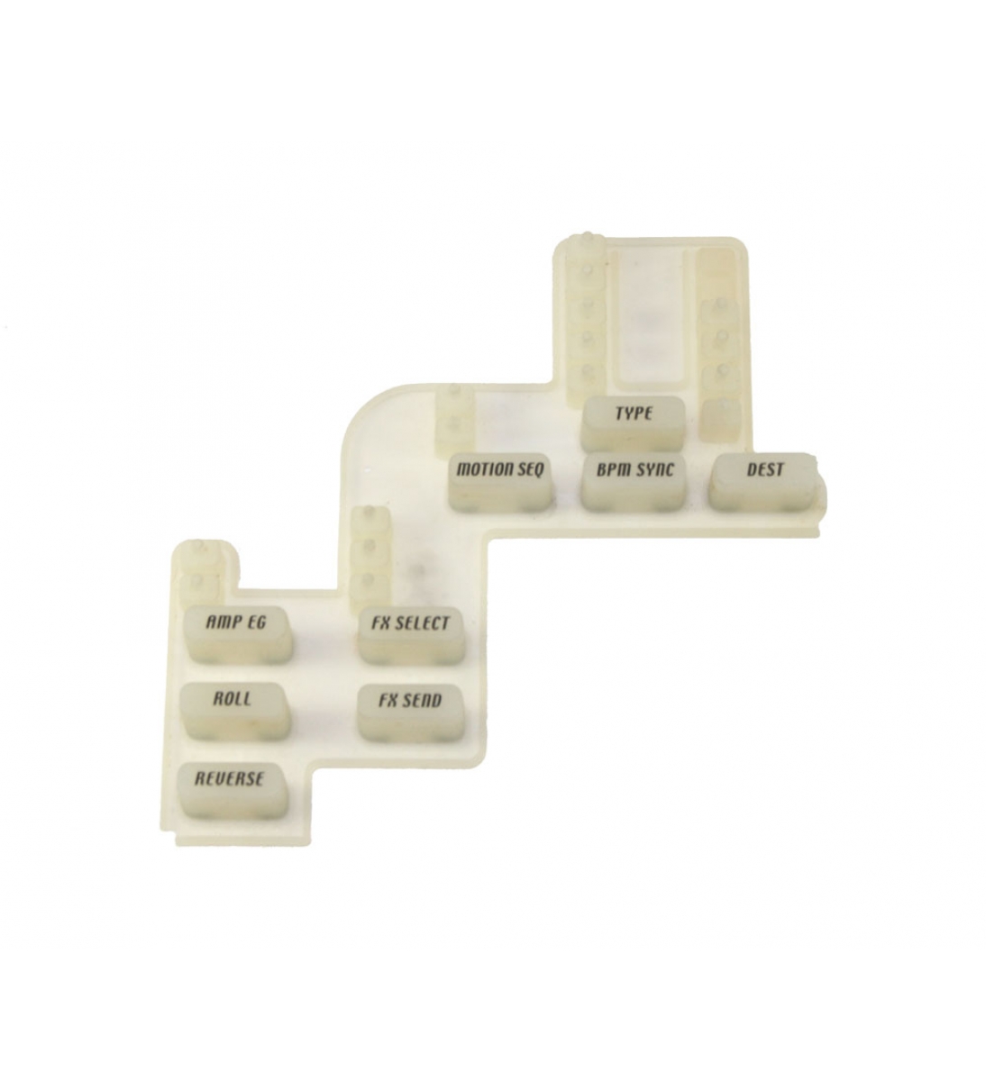 Set di 9 pulsanti per pannello Korg Electribe ESX-1. Questo set di pulsanti presenta contatti in carbonio sul lato inferiore e, con l'usura, il carbonio perde la sua conduttività