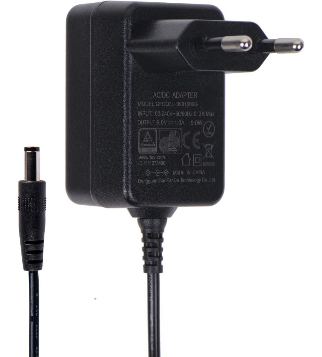 Adattatore di alimentazione, uscita CC 9 volt, 1 A