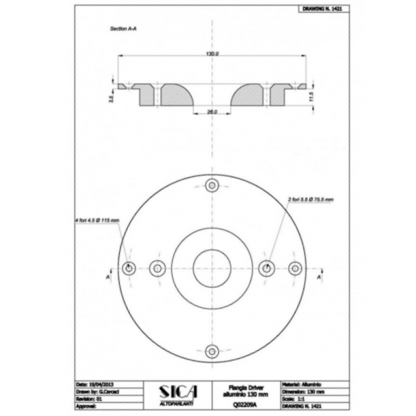  Flangia in alluminio ø 130mm da auto x Drivers da 1" - SIC-Q02209A