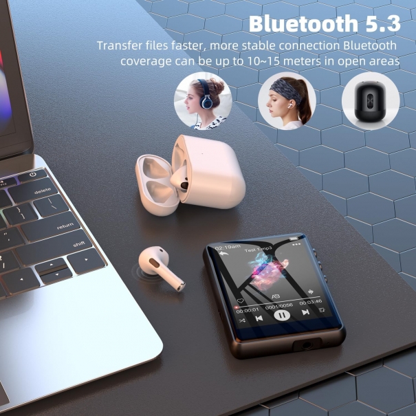 64GB Lettore MP3 Bluetooth 5.3 da con Touchscreen da 2,4 Pollici, Lettore MP3 Portatile con Altoparlanti, Capacità di Registrazione, Radio FM Espandibile fino a 128 G (Space Black) [B003AM172]