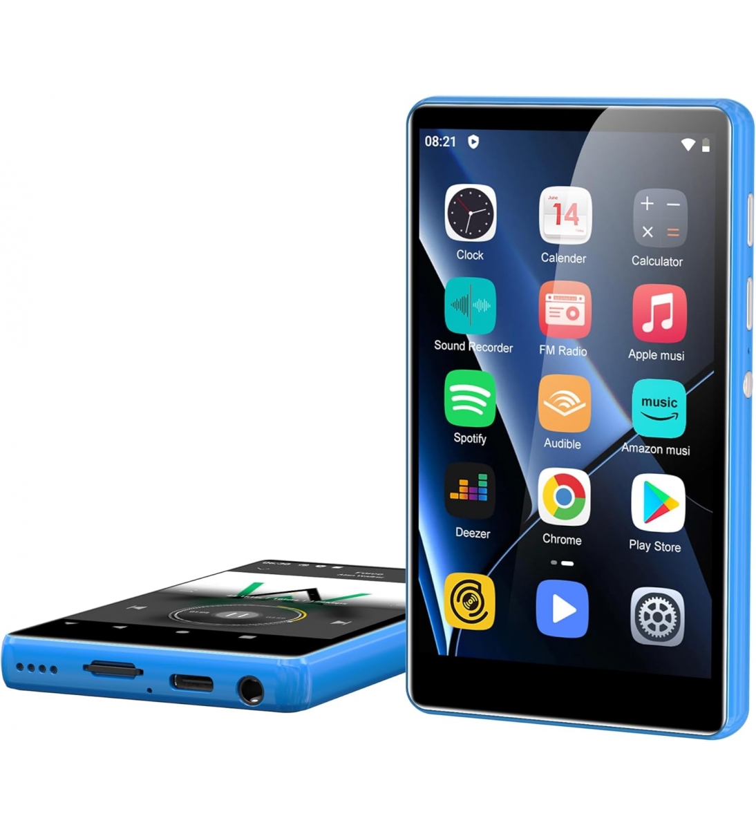 80GB Lettore MP3 Spotify, SWOFY Lettore MP3 con Bluetooth e WiFi, 4 Pollici Touchscreen Lettore MP4 Android con Amazon Music, Audible, Deezer, Lettore Musicale Bambini, Espandibile fino a 512GB (Blu)