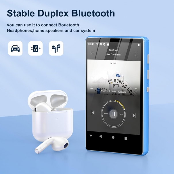 80GB Lettore MP3 Spotify, SWOFY Lettore MP3 con Bluetooth e WiFi, 4 Pollici Touchscreen Lettore MP4 Android con Amazon Music, Audible, Deezer, Lettore Musicale Bambini, Espandibile fino a 512GB (Blu)