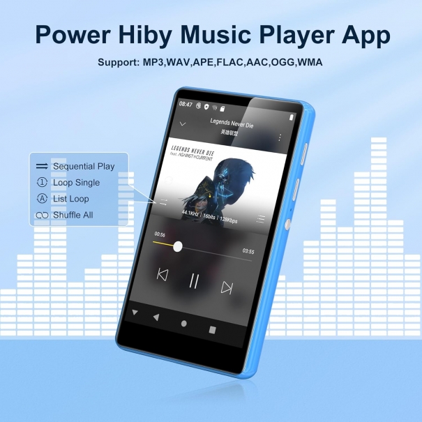 80GB Lettore MP3 Spotify, SWOFY Lettore MP3 con Bluetooth e WiFi, 4 Pollici Touchscreen Lettore MP4 Android con Amazon Music, Audible, Deezer, Lettore Musicale Bambini, Espandibile fino a 512GB (Blu)