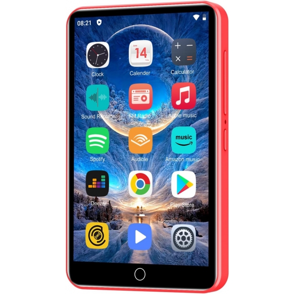 Lettore MP3 con Spotify, lettore MP3 ZAQE 80GB con Bluetooth e WLAN, lettore MP3 con Amazon music, audible, Deezer, touch screen da 4 pollici, lettore MP3, MP4 per bambini (Rosso)