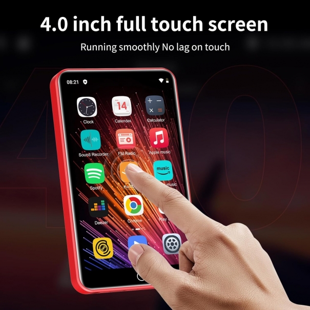 Lettore MP3 con Spotify, lettore MP3 ZAQE 80GB con Bluetooth e WLAN, lettore MP3 con Amazon music, audible, Deezer, touch screen da 4 pollici, lettore MP3, MP4 per bambini (Rosso)